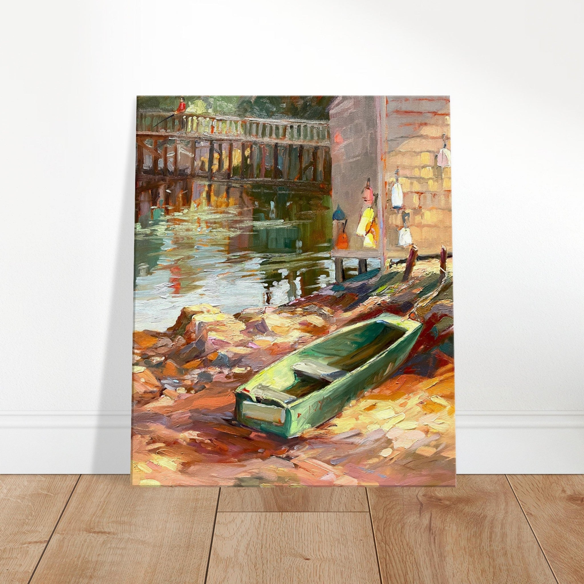 'Boathouse Reflections' Coastal I 20x24 inch Art Print on Canvas I Original Artwork by American Artist Barbara Cleary - Rosetta Creative Boutique